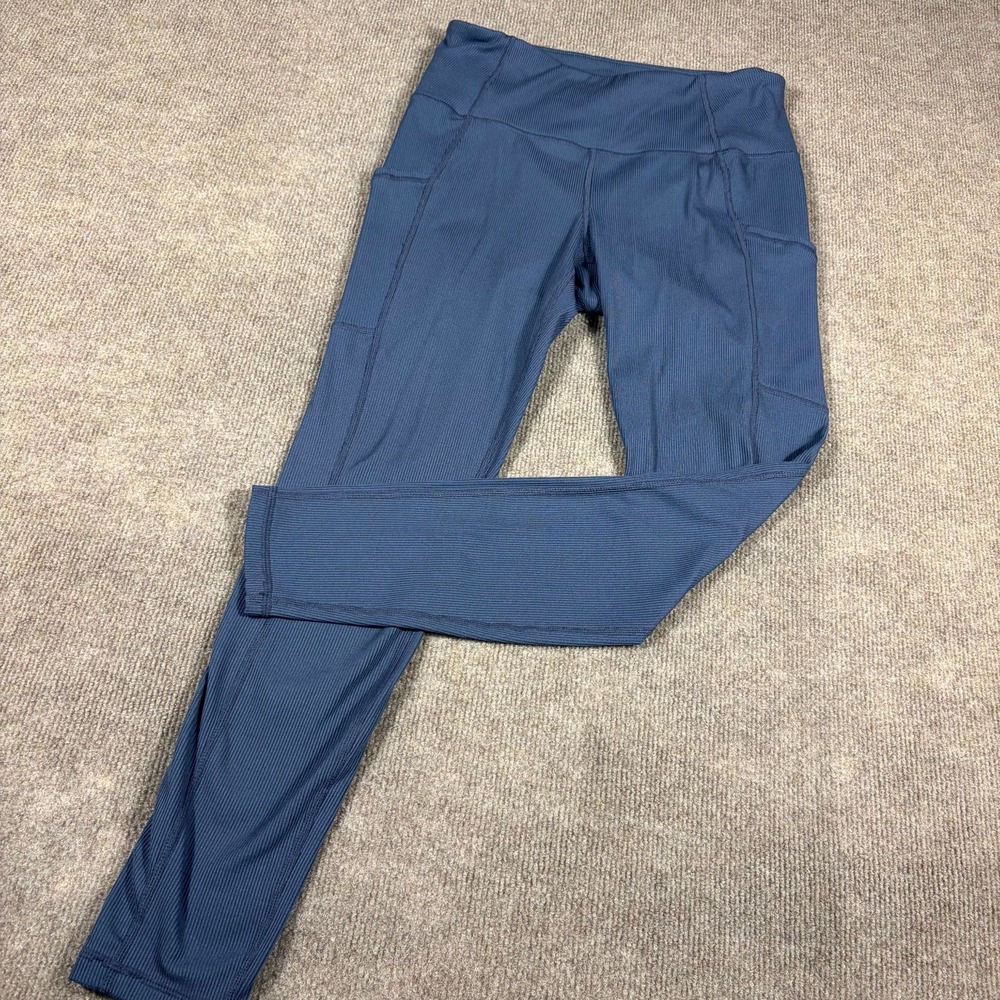 Lukka Lux Leggings Womens Medium Navy Blue Stretch Ribbed Performance Pockets